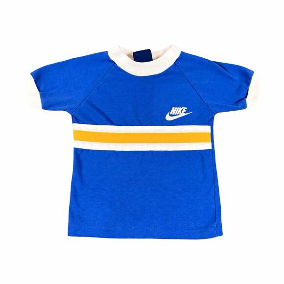 Nike Other - Vintage Nike Single Stitch Short Sleeve Baby Tee Striped Blue Ringer Size M